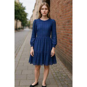 NWT J. Crew Eyelet Women's Lace Flutter Dress 100% Cotton Navy Blue Size 0 #1415